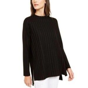 Eileen Fisher Mock Neck Ribbed Tunic Top Black Size XS